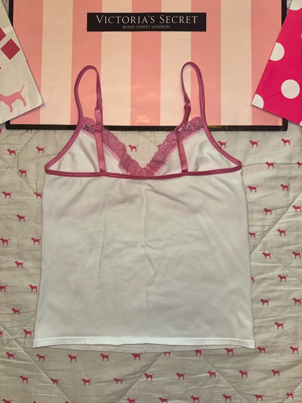 VS PINK VINTAGE Y2K SET FLORAL LOVE BOOTY SHORTS & LACE TRIM CAMI TANK TOP NWOT - Picture 3 of 13